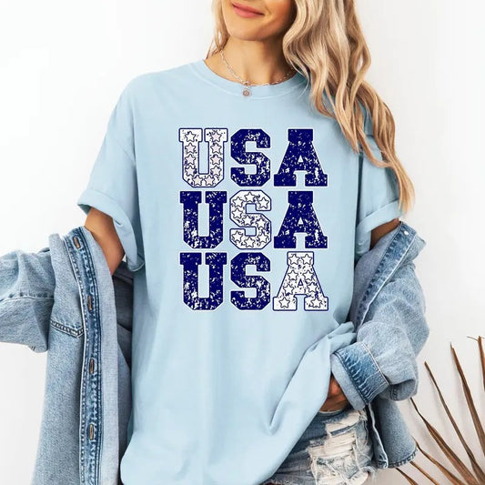 USA, Retro Patriotic, America, Stars, Blue, 4th of July Tshirt, Women's Comfort Colors Tee