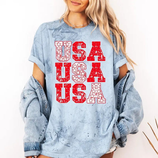 USA, Retro Patriotic, America, Stars, Red, 4th of July, Color Blast Tshirt Comfort Colors T-Shirt, Women's Comfort Colors Tee