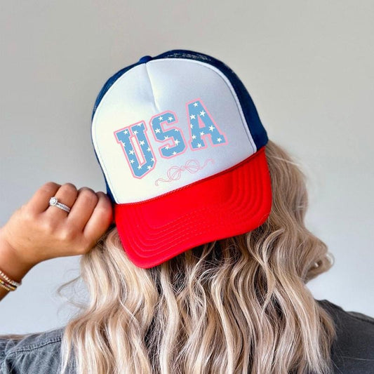 USA, Ribbons, Bows, Coquette, Patriotic, Snapback Trucker Hat, America, USA, Independence Day, Patriotic Cap for Women, Sassy Graphic Hats