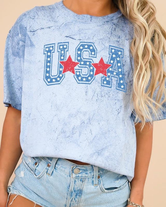 USA, Stars, Stripes, Patriotic, Vintage, Varsity Style, Color Blast, Comfort Colors Tshirt, Women's Comfort Color Tee, Tshirt