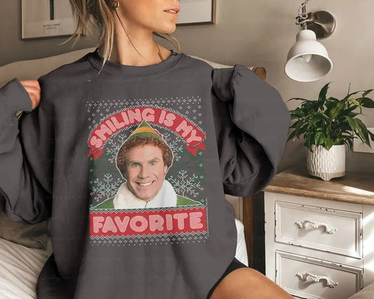 Ugly Christmas Elf Smiling Is My Favorite Sweatshirt, Elf Ugly Christmas Shirt, Christmas Movie Shirt,Santa I Know Him,Cozy Elf Shirt,MYA058 Christmas Gift Idea 2024, Gift For Him, Gift For Her