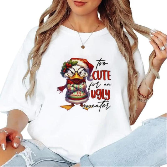 Ugly Christmas Sweater, Christmas Duck Shirt, Funny Holiday Cute Ducks Hoodie Xmas Holiday Outift, Winter Crewneck Cotton Womenswear