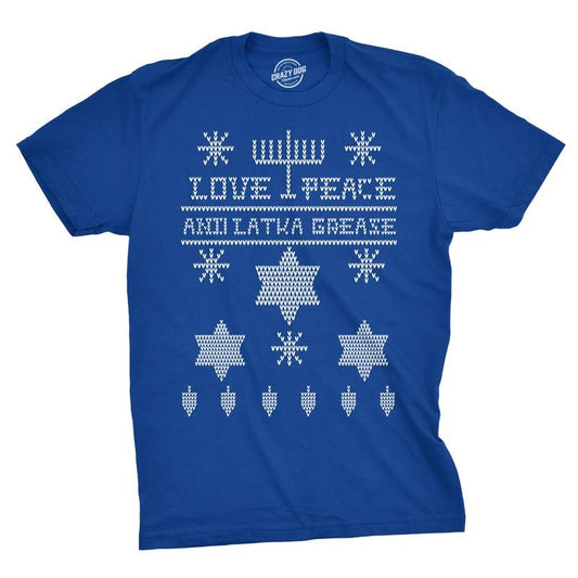 Ugly Hanukkah Sweater T Shirt Funny Ugly Sweater Jewish Holiday Tee Mens Funny T Shirts Cool Tees Soft Stylish Casual Menswear Christmas Apparel for Men Funny Ugly Sweater Short Sleeve Novelty Tees Royal