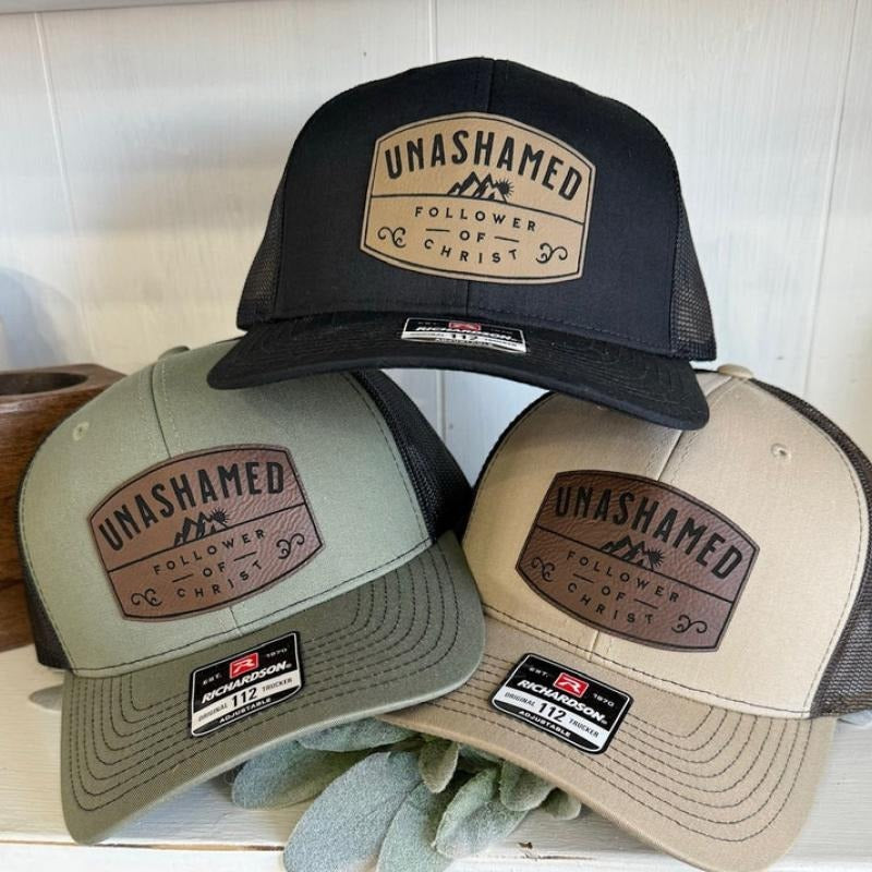 Unashamed Follower of Christ Christian Richardson Leatherette Patch Hat