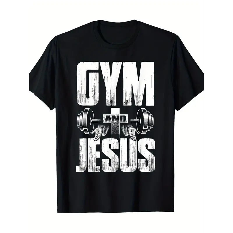 Unique Religious Fitness Jesus Barbell Weightlifting Cross T-shirt for Men Made in USA
