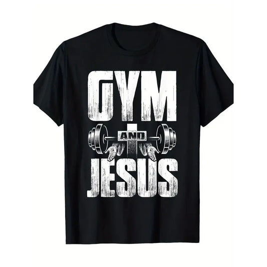 Unique Religious Fitness Jesus Barbell Weightlifting Cross T-shirt for Men Made in USA