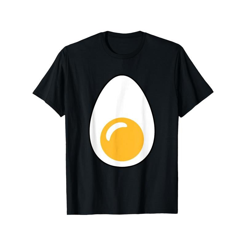 Unisex Casual Crew Neck T-Shirt with Deviled Egg Print, 100% Cotton, Short Sleeve, Slight Stretch, All-Season Comfort, Perfect for Halloween, Thanksgiving, Christmas, New Year - Black made in usa