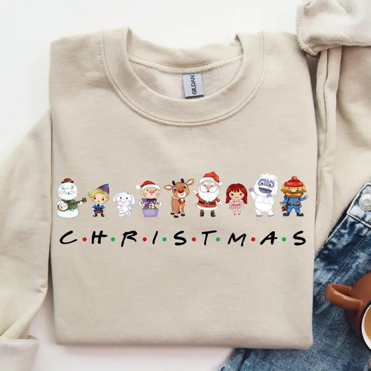 Unisex Christmas Friend Sweatshirt, Loose Fit Holiday Crewneck, Medium-heavy Fabric - Pullover christmas sweatshirt