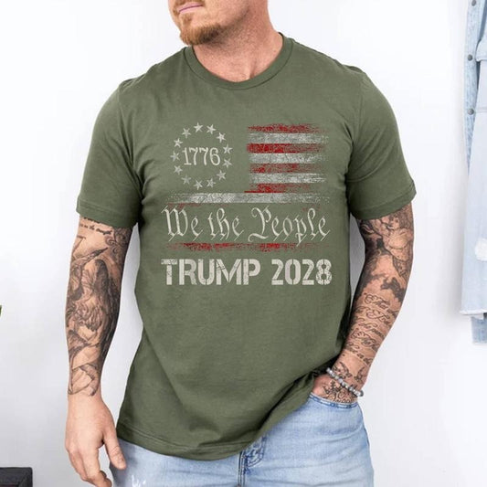 [Unisex Cotton] We The People Trump 2028 Shirt, Vote Donald Trump Flag 2028 T-Shirt, Short Sleeve, Top Unisex