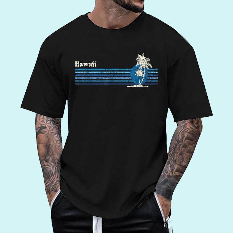 [Unisex Cotton Shirt] Hawaiian T-Shirt Vintage 80s Palm Trees Sunset Tee T-Shirt