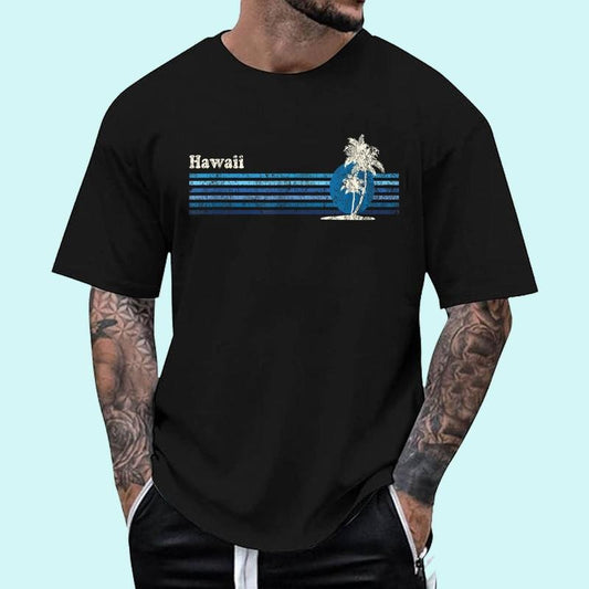 [Unisex Cotton Shirt] Hawaiian T-Shirt Vintage 80s Palm Trees Sunset Tee T-Shirt