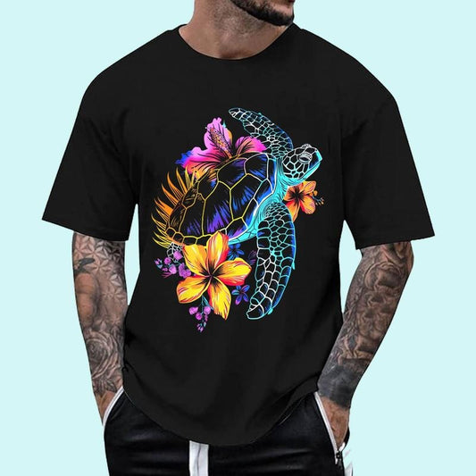 [Unisex Cotton Shirt] Sea Turtle Hawaiian Flowers Hawaii Scuba Diving Diver T-Shirt