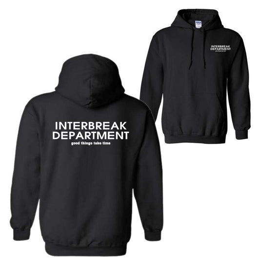 Unisex Interbreak Department & Letter Print Drop Shoulder Hoodie, Fashion Casual Regular Fit Drawstring Pocket Hooded for Daily Holiday Outdoor Wear