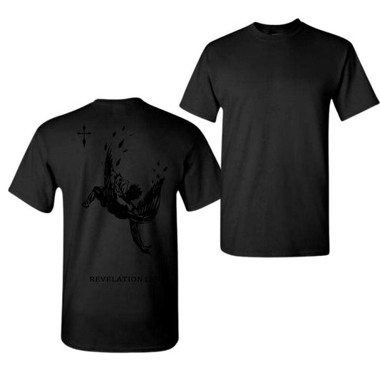 Unisex Men's Angel & Letter Print Round Neck Drop Shoulder Tee, Tee Gift for Friends, Available in All Sizes Cotton Menswear