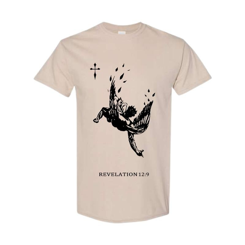 Unisex Men's Angel & Letter Print Round Neck Drop Shoulder Tee, Tee Gift for Friends, Available in All Sizes, Full Color, Full Size