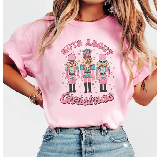 Unisex Nuts About Christmas Shirt, Winter Retro Tee, Graphic Tee, Vintage Shirt, Nutcracker, Christmas Tee, Medium-heavy Fabric - Pullover
