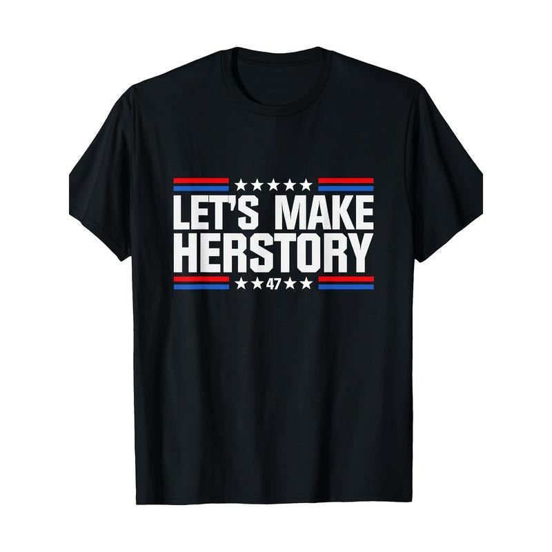 Unisex Patriotic Cotton T-Shirt,  Crew Neck, Short Sleeve, Casual Fit, All-Season, Geometric Pattern, Digital Heat Transfer - "Let'S Make History" Design Made in USA