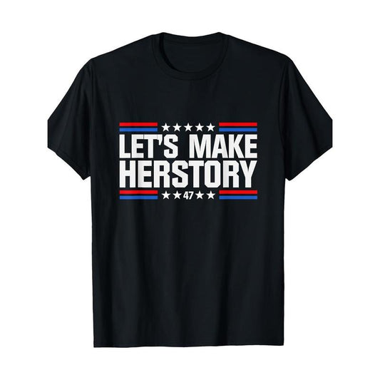 Unisex Patriotic Cotton T-Shirt,  Crew Neck, Short Sleeve, Casual Fit, All-Season, Geometric Pattern, Digital Heat Transfer - "Let'S Make History" Design Made in USA