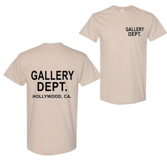 Unisex T-Shirt - GALLERY DEPT Shirts, Tops Fashion Hip Hop Short Sleeve 2 Sides Letter Printed Crewneck Menswear Garmen Cotton Classic