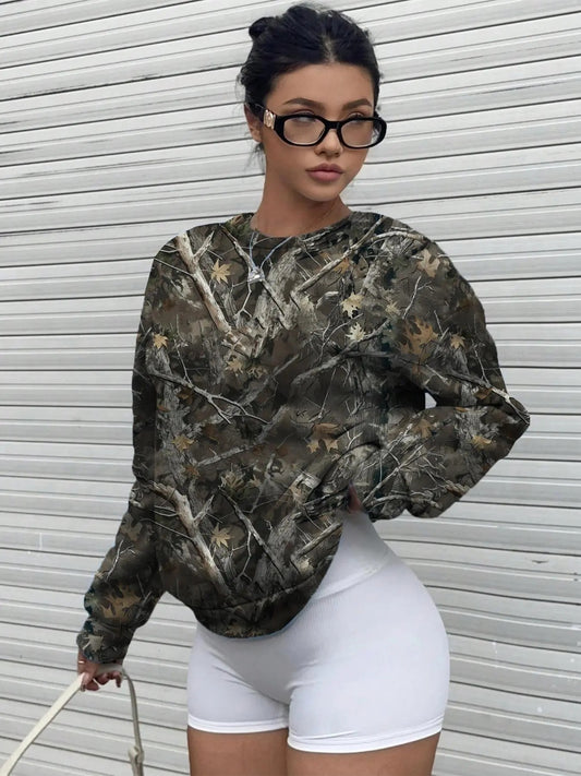 Unisex's Plants Print Drop Shoulder Longsleeves Sweatshirt, Aesthetic Casual Soft Long Sleeve Pullover for Fall & Winter, Unisex's Clothes for Daily Wear, Sweatshirts for Women, Going Out Tops, Tops for Women, Fitted Breathable Womenswear, Outdoor