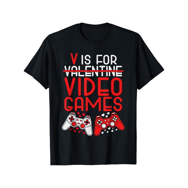 V Is For Video Games Men T-Shirts, Funny Valentines Day Novelty Graphic Printed Tee, Short Sleeve Boys Valentine'S Day T-Shirt for Boyfriend Bf Lover 100% Cotton made in usastyle{n002}4