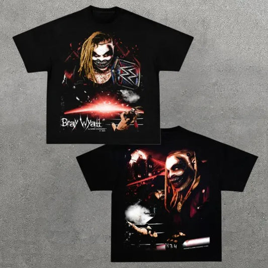 VINTAGE TEE | BRAY WYATT, Double Sided Prints Vintage T-Shirt, Wrestler Shirt, WWE Shirt, Y2k Shirt, Vintage Graphic Tee, Unisex T-Shirt, Gift For Him, Adult Casual Cotton Crewneck Short Sleeve Shirt Top Menswear