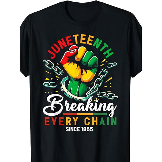 [Vacation Style] Juneteenth Celebration T-Shirt for Men and Women - African American Freedom 1865 Commemorative Tee, Short Sleeve, Casual Wear, Machine Washable, Cotton, Black with Colorful Graphic Design, Everyday Tshirt made in usa