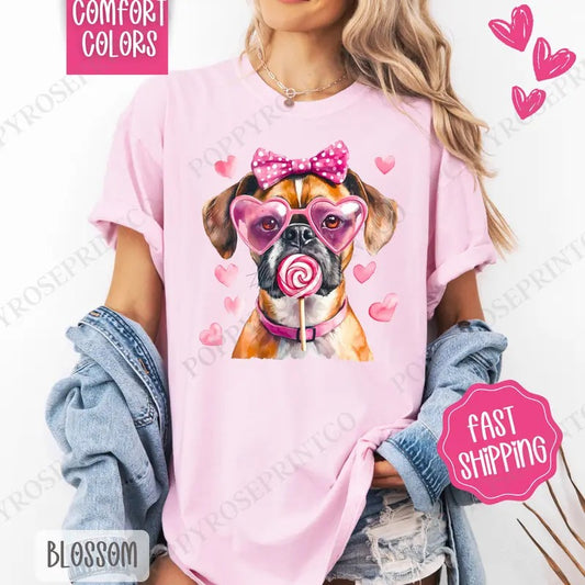 Valentine Boxer Shirt Comfort Colors, Valentine's Day Women's Tee, Cute Women's Tshirt