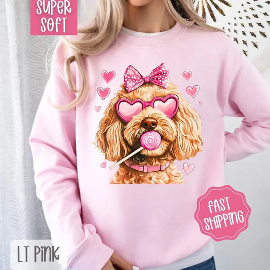 Valentine Golden Doodle Sweatshirt, Valentine's Day Crewneck, Cute Women's Sweater