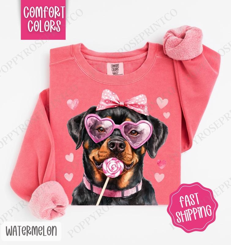 Valentine Rottweiler Comfort Colors Sweatshirt, Valentine's Day Women's Crewneck, Cute Women's Sweater