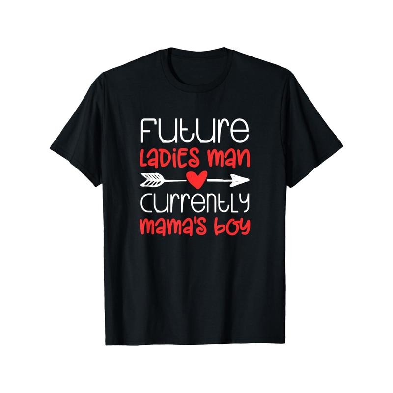 Valentine's Day Boy Cute Ladies Man Mama's 180g Cotton T-Shirt One Side Print Short Sleeve Valentine's Day Gifts, Holiday Gifts for Summer and Fall made in usa