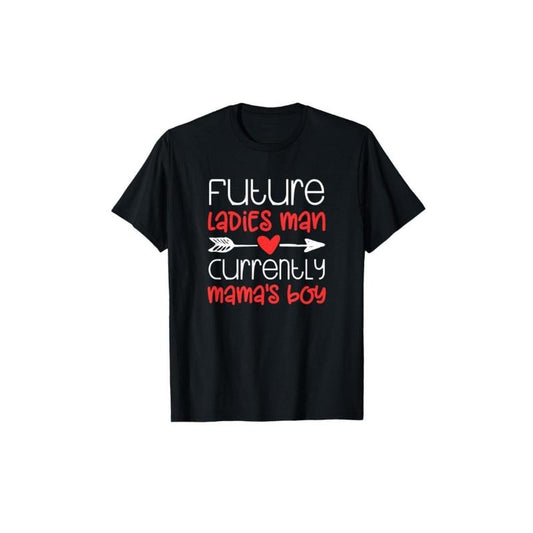 Valentine's Day Boy Cute Ladies Man Mama's Casual 220g Pure Cotton Black T-shirt made in usa