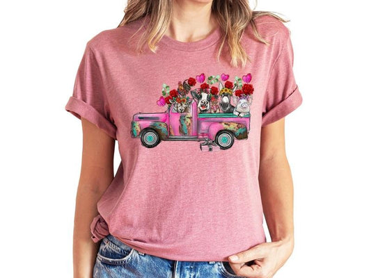 Valentine's Day Farm Truck Tshirt, Farm Animals Shirt, Valentine's Day Gift, Loads Of Howdy Farm Animals Sweater, Valentines Sweatshirt, Gifts For Women, Long Sleeve Crewneck Shirt