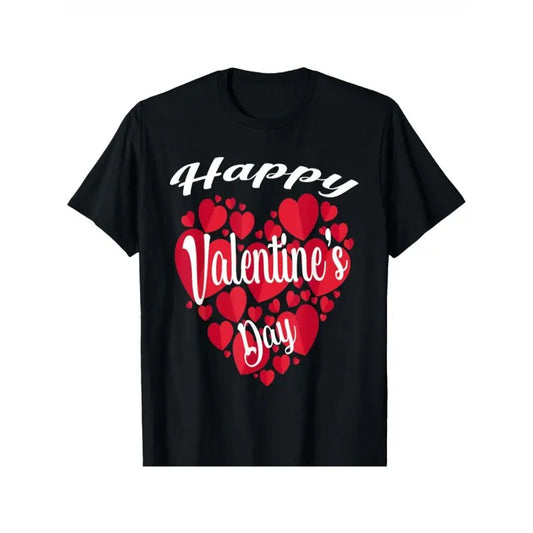 Valentine's Day Love: Couples' Matching Red Hearts T-Shirts- Casual Cotton, Non-Woven Fabric, Loose Fit made in usa