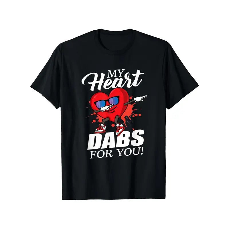 Valentine's Day Love Heart T-Shirt - 100% Cotton, Soft & Breathable, Perfect Gift for Men & Women, Casual Fit, Machine Washable - Black, Embroidery, 180g Fabric Weight made in usa