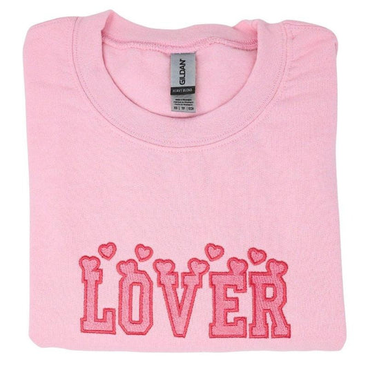 Valentines Day "Lover" Hearts Embroidered Sweatshirt Fabric Fit