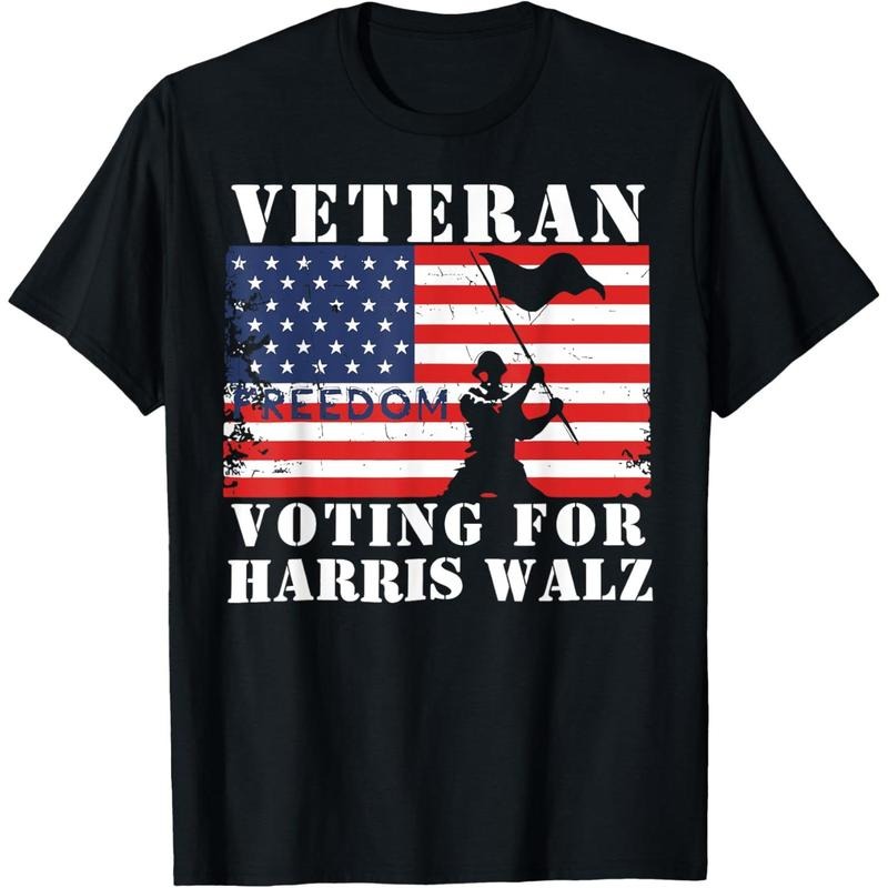 Veteran Freedom Voting for Harris Walz Waltz USA Flag T-Shirt made in usa