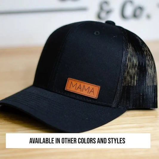 Minimalist Mama Hat/Leather Patch Hat/Mom Hat/Mothers Day/Gift/Richardson Trucker Hat/Laser Engraved/Veteran Owned