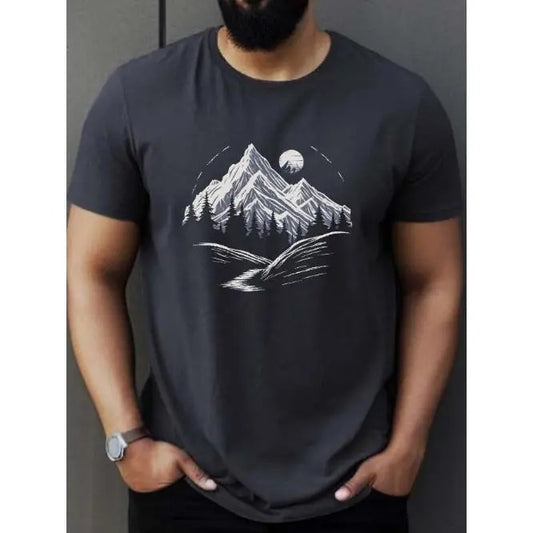 Vibrant Mountains Graphic Tee Shirt - Soft, Breathable, Casual Short Sleeve T-shirt for Summer, Outdoor, Travel, and Daily Wear - Tees for Men, Perfect for Warm WeatherMade in USA
