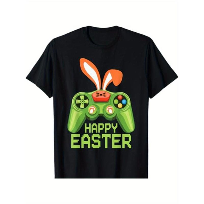 Video Game Easter Bunny Gaming Controller Gamer Mens Womens T-Shirt - Casual Crew Neck Cotton, Super Soft, Summer Breathable Tee - Easter St Patrick'S Day Valentine'S Day Gift for Men Women Couple and Friend made in usa