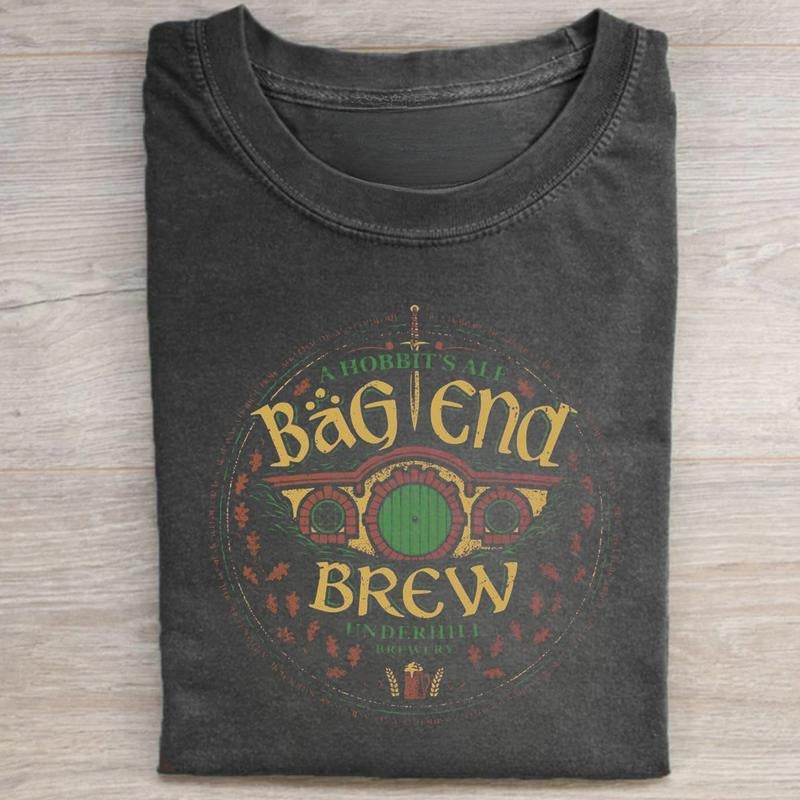 Vintage A Hobbit's Ale Underhill Brewery Graphic Tee - Bag End Brew Shirt - The Lord of The Rings Movie Shirt - Funny Beers of Middle Earth Tee - Iconic Movie Scenes Tee - Casual Crew Neck - Top, Menswear Tshirt Rabbit