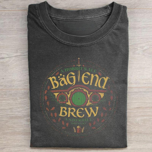 Vintage A Hobbit's Ale Underhill Brewery Graphic Tee - Bag End Brew Shirt - The Lord of The Rings Movie Shirt - Funny Beers of Middle Earth Tee - Iconic Movie Scenes Tee - Casual Crew Neck - Top, Menswear Tshirt Rabbit