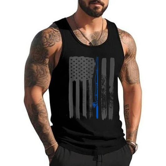 Vintage American Flag Fishing Shirt, Fishing Unisex Tank Top, Cotton, Size S-3XL