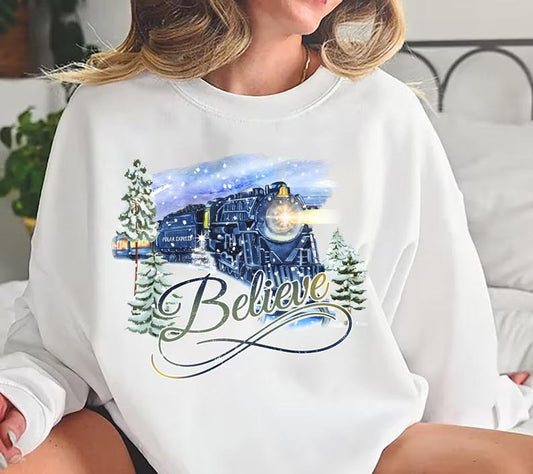 Vintage Believe Polar Express Sweatshirt, Christmas Family Pajamas, Christmas Express Sweatshirt, Believe Christmas Women Sweatshirt