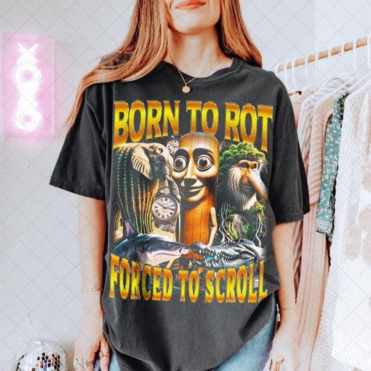 Vintage Born To Rot Forced To Scroll Brainrot Shirt, Funny Italian Meme Tee Graphic T-Shirt, Gift For Women and Man Unisex T-Shirt, Gift for Mom, Menswear Top, women top, Gift For menswear, Gift for Mom, summer
