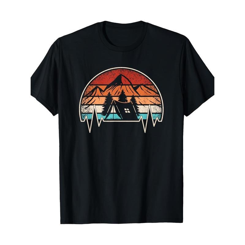 Vintage Camping Heartbeat Mountain Nature Camping Hiking T-shirt -100% cotton Made in USA