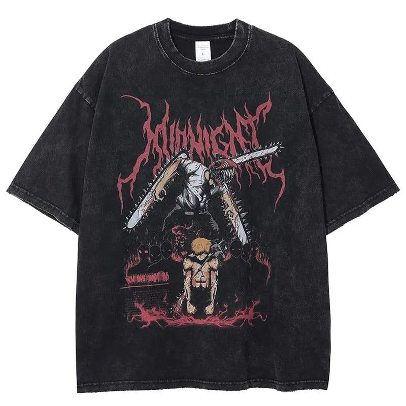 Vintage Chainsavv Man Shirt, Kuj0 Midnight Shirt, Dyenomite Mineral Wash Heavyweight Cotton T-shirt Anime shirt, Manga Shirt Menswear Top