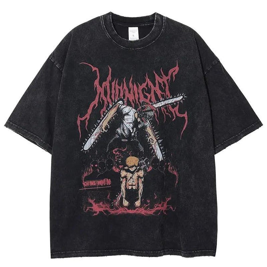 Vintage Chainsavv Man Shirt, Kuj0 Midnight Shirt, Dyenomite Mineral Wash Heavyweight Cotton T-shirt Anime shirt, Manga Shirt Menswear Top