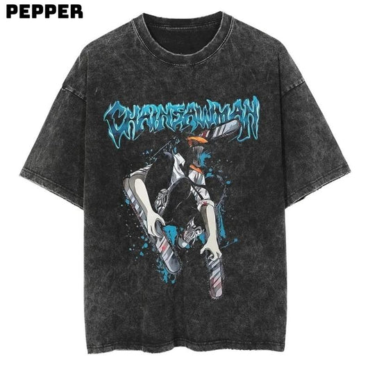 Vintage Chainsaw Man Shirt, Chainsaw Man Merch, Anime Shirt Menswear Top Underwear Tshirt Streetwear Human T-Shirt Tropical