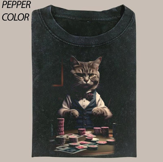 Vintage Cool Cat Playing Poker Comfort Colors T-shirt,Cat Lover Tshirt, Gambling Tee Gift For Boyfriend Menswear Top Streetwear